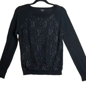 Forever 21 Black Top with Lace Overlay size L